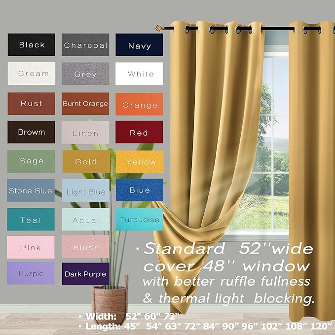 KOUFALL 63 Length Blackout Curtains, Room Darkening Curtain Panels - Image 3