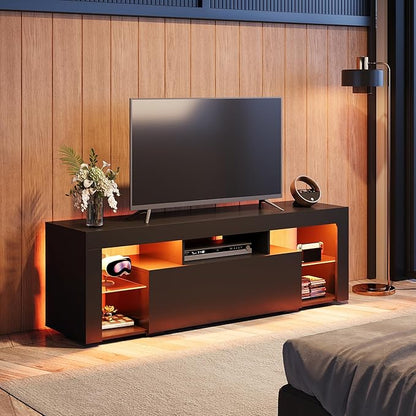 WLIVE TV Stand with LED Lights & 2 Large Storage Drawers, Modern Entertainment - Image 8