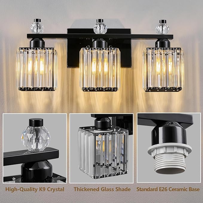 FDPBY Black Bathroom Vanity Lights Crystal Vanity Light Bathroom Lighting - Image 4