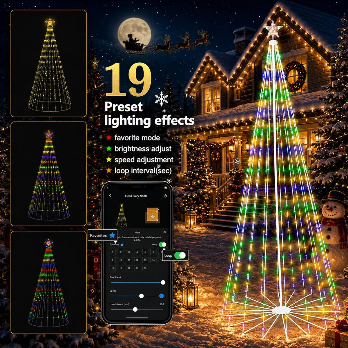 10FT Smart Outdoor Halloween Tree Lights Pop Up with Star