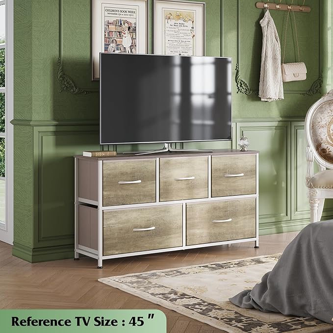WLIVE Dresser for Bedroom with 5 Drawers, Wide Chest of Drawers, Fabric Dresser - Image 2