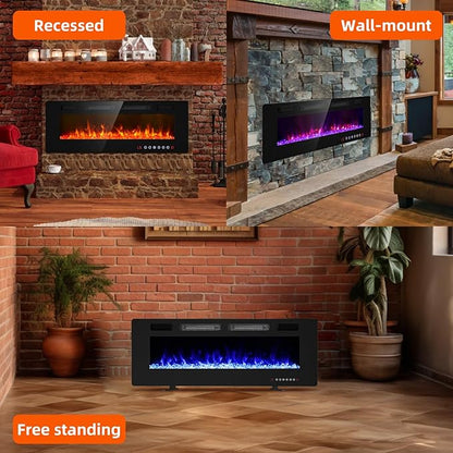 Electric Fireplace-60 inch Fireplace Wall Mount/Recessed/Free Standing-Ultra - Image 4