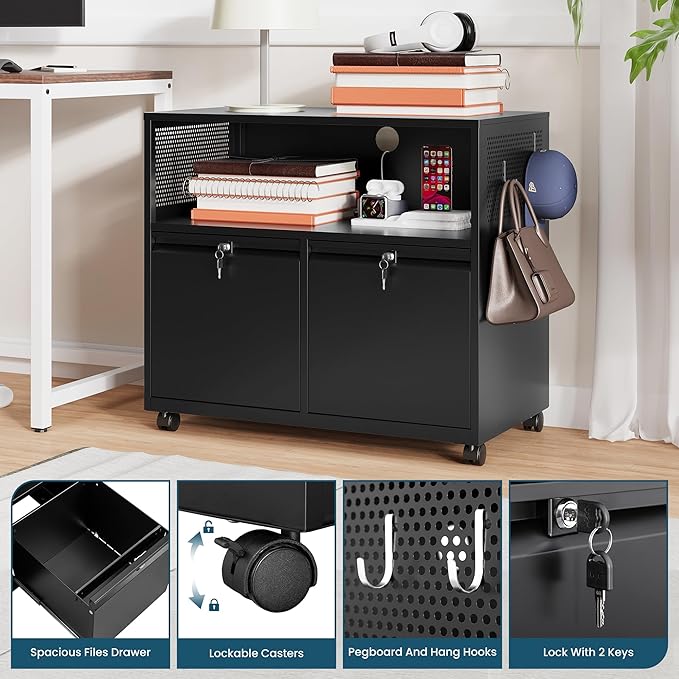 MIIIKO File Cabinet with Storage 2 Drawers, Rolling File Cabinet - Image 4