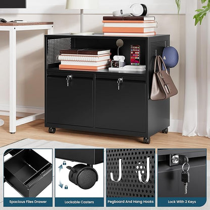 MIIIKO File Cabinet with Storage 2 Drawers, Rolling File Cabinet - Image 4