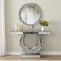 Mirrored Console Table & Round Wall Mirror Set, 45" Silver | O-Shaped Frame with Crushed Diamond Inlay, Full Mirrored Top, Weighted Anti-Tip Base, Easy-Clean, Sparkling Glam Decor Set