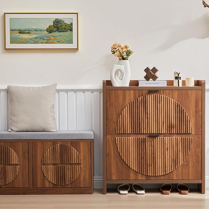 Narrow Shoe Cabinet with 2 Flip Drawers - Image 4