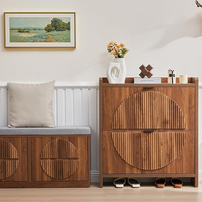 Narrow Shoe Cabinet with 2 Flip Drawers - Image 4