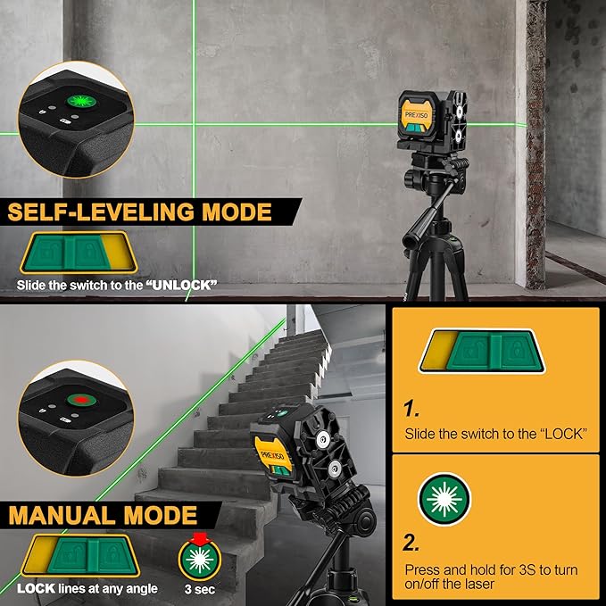 PREXISO Laser Level with 47 Inch Tripod, IP54 Rechargeable 65Ft Green Cross - Image 3