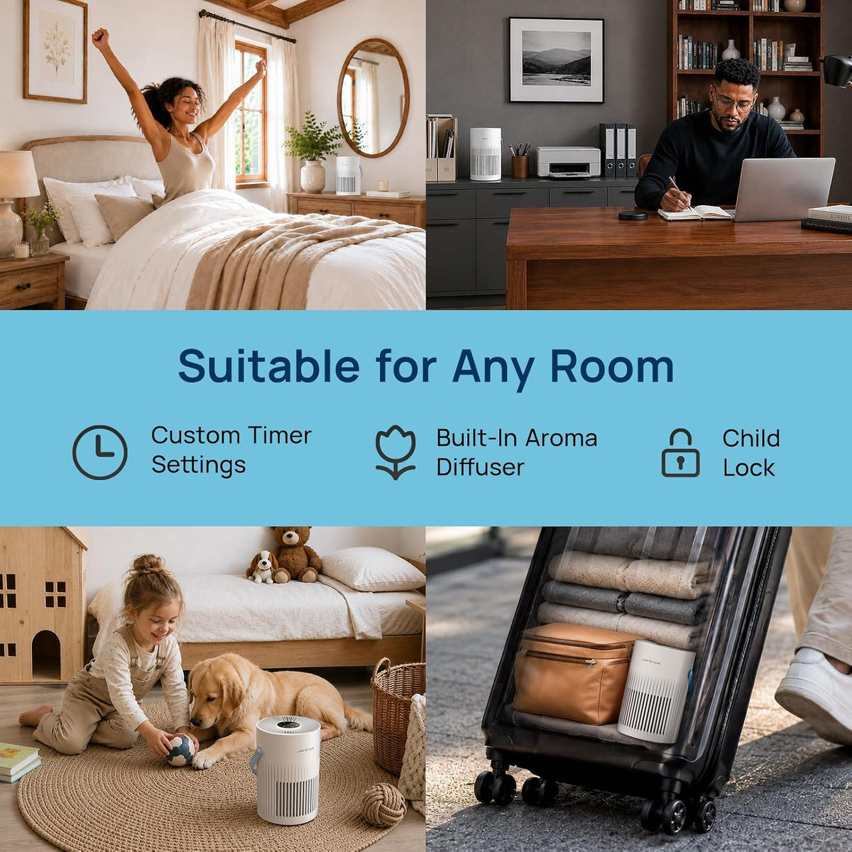 air purifiers for bedroom with 20db ultra-quiet sleep on a desk or shelf