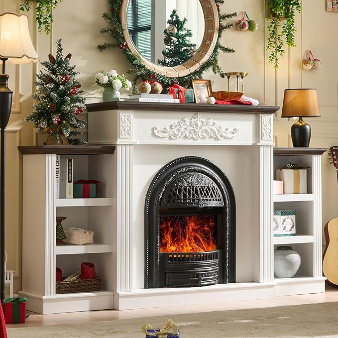 78" Electric Fireplace with Mantel, Birdcage-Style Fireplace Entertainment by HDDDZSW