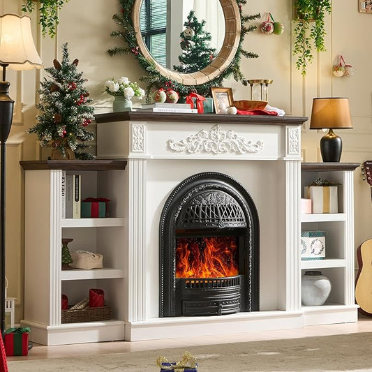 78" Electric Fireplace with Mantel, Birdcage-Style Fireplace Entertainment by HDDDZSW