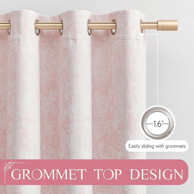 Beauoop Pink Floral Jacquard Blackout Curtains 63 Inches Long 2 Panels - Image 7