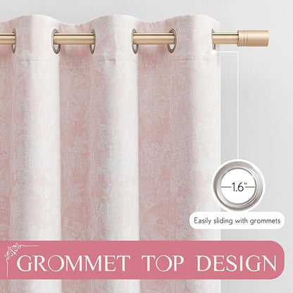 Beauoop Pink Floral Jacquard Blackout Curtains 63 Inches Long 2 Panels - Image 7