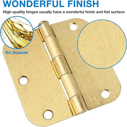 3 Pack Round Door Hinges 3-1/2" x 3.5 inch, 5/8 Radius, Brushed Brass 3 ½ Inch - Image 2