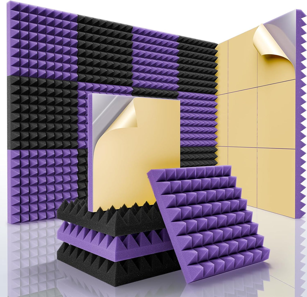 sonicism acoustic panels self-adhesive pyramid 12 pack,0.9" x, main product view