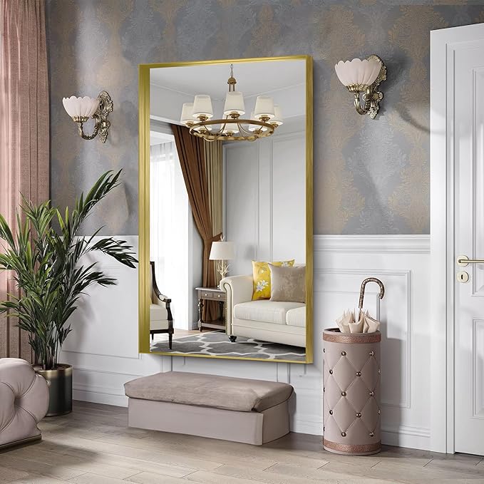 CIRCUMI Gold Bathroom Mirror, Brushed Finish, Tempered Glass, Large Mirror - Image 4