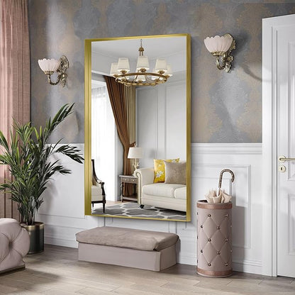 CIRCUMI Gold Bathroom Mirror, Brushed Finish, Tempered Glass, Large Mirror - Image 4