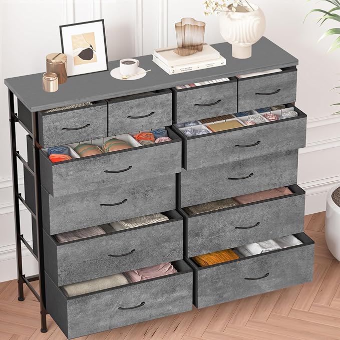 Gray Dresser for Bedroom with 12 Deep Drawers, Wide Chest of Drawers, Tall - Image 7