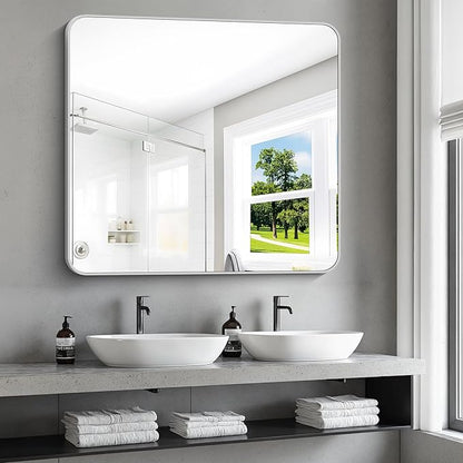 36x40 Inch Silver Bathroom Mirror, Metal Framed Silver Rectangle Mirrors - Image 8