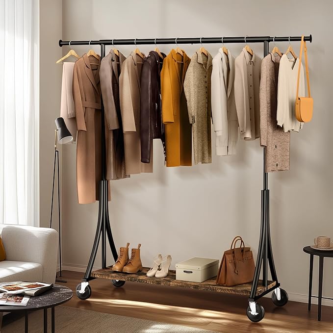 HOKEEPER Clothes Rack with Wood Shelves Height Adjustable Clothing Rack with - Image 2