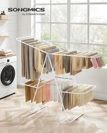 SONGMICS Clothes Drying Rack, Foldable 2-Level Laundry Drying Rack, - Image 2
