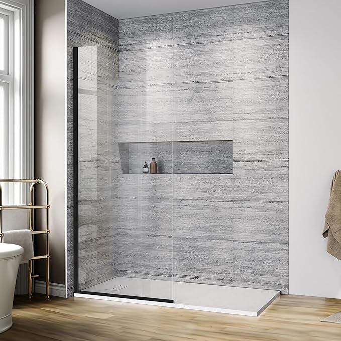 Matte Black Bathroom Shower Glass Door Panel, 5/16" Thick Clear Tempered Glass - Image 3