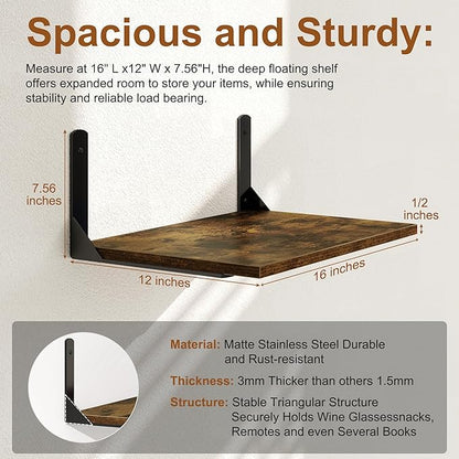 16" W x 12" D Floating Shelves for Wall, 12 Inch Deep Floating Shelf - Image 3