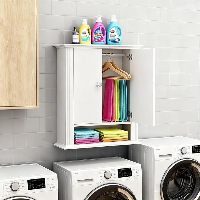 White Bathroom Wall Cabinet, Over the Toilet Storage Cabinet, Bathroom Cabinet - Image 8