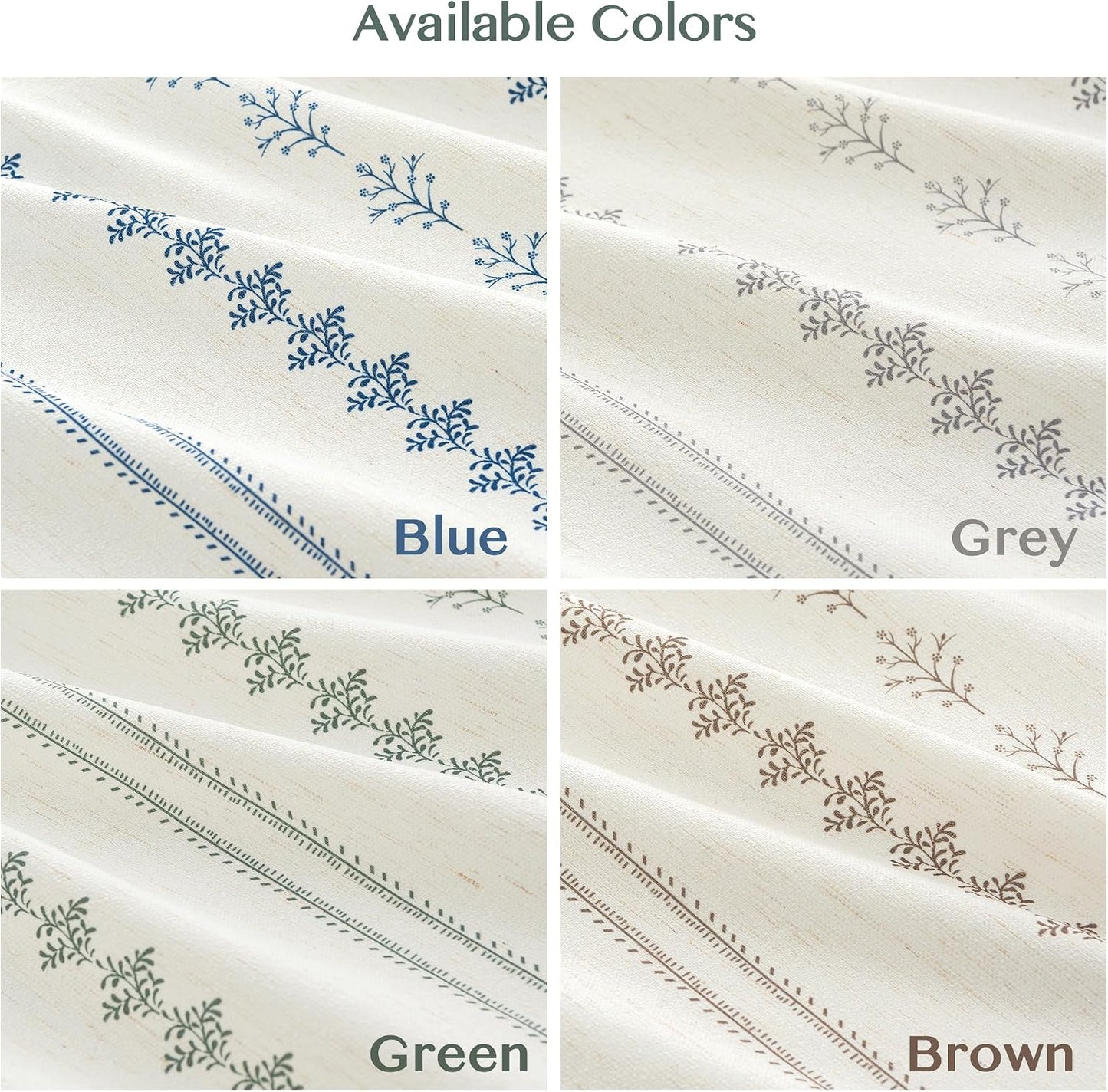 Pinch Pleated Sage Green Floral Block Print Curtains 84 Inches Long, Vintage Boho Linen Blend Drapes for Bedroom Living Room, 2 Panels Set