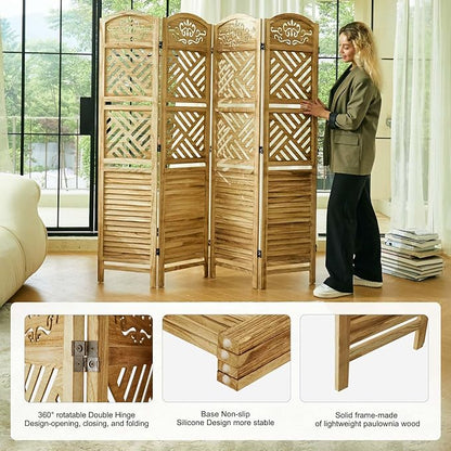 Svimi Room Divider with Shelves, 68.9inch Wood Carved and Louvered Wall Divider - Image 2