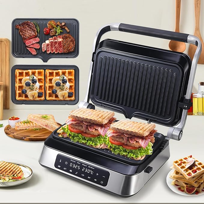 Panini Waffle Maker Combo | Panini Grill Press Sandwich Maker, Smokeless Indoor - Image 2