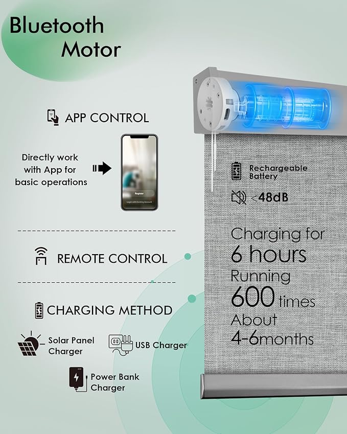 Yoolax Motorized Blinds with Remote, Automatic Roller Shades Cordless Electric - Image 3