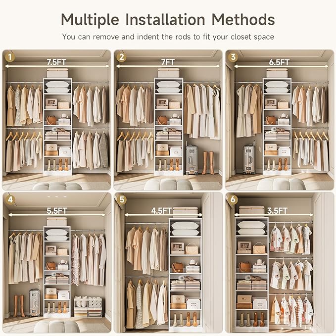 W1 Closet System, 3.5FT-7.7FT Closet Organizer System - Image 5