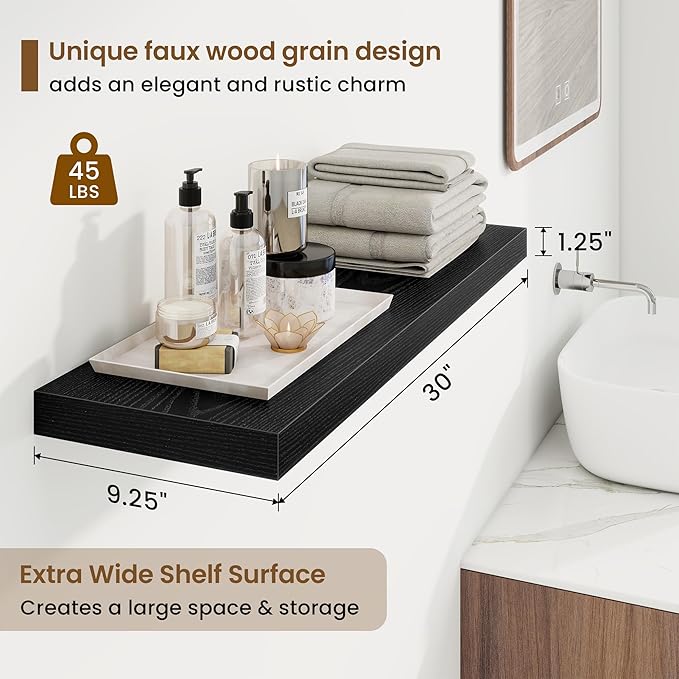 30in Floating Shelves for Wall, 2 Pack Long Wall Mounted Engineered Wood Shelves - Image 3