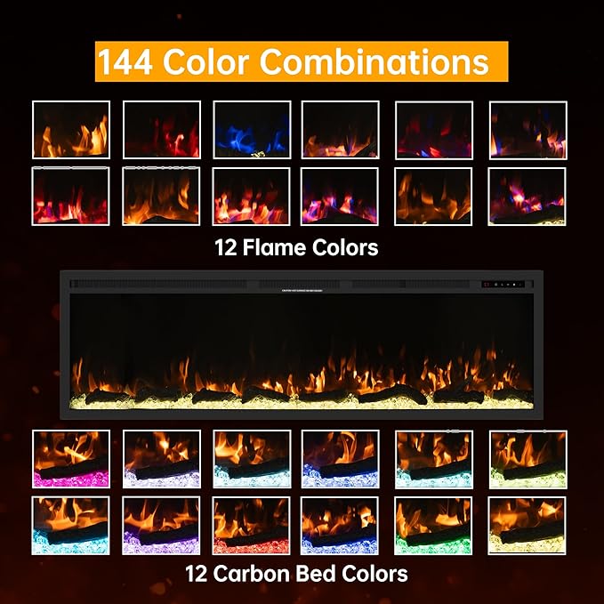 60" Electric Fireplace, Ultra-Thin Recessed/Wall Mounted Electric Fireplace - Image 2