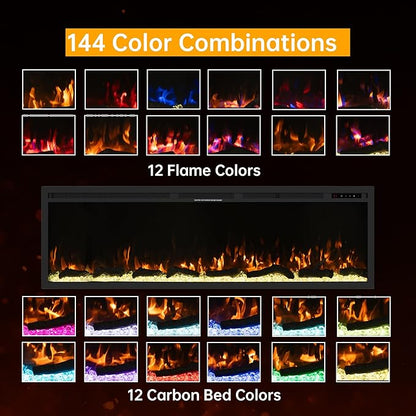 60" Electric Fireplace, Ultra-Thin Recessed/Wall Mounted Electric Fireplace - Image 2