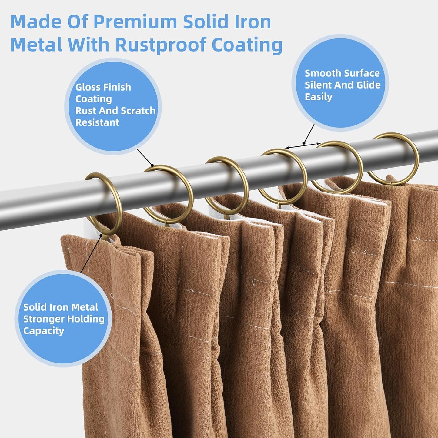 Curtain Rings with Flat Eyelets, 48 Pack Metal Drapery Rings Curtain Hanging Rings for Pinch Pleat Curtains Panels, 1.5 Inch I D, Drape Rings Fits Up to 1.2 in Curtains Rod, Warm Gold