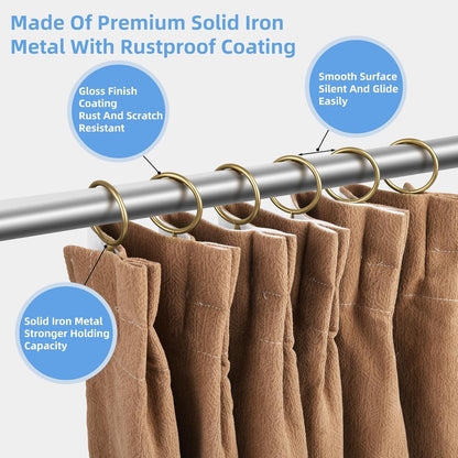 Curtain Rings with Flat Eyelets, 48 Pack Metal Drapery Rings Curtain Hanging Rings for Pinch Pleat Curtains Panels, 1.5 Inch I D, Drape Rings Fits Up to 1.2 in Curtains Rod, Warm Gold