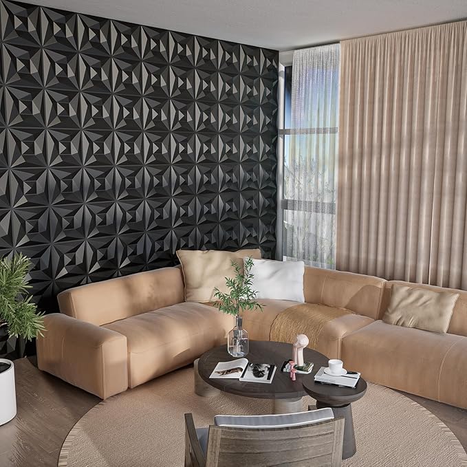 Greymond Black PVC 3D Wall Panels, 33 Pack 11.8''x11.8''Geometric Design - Image 5