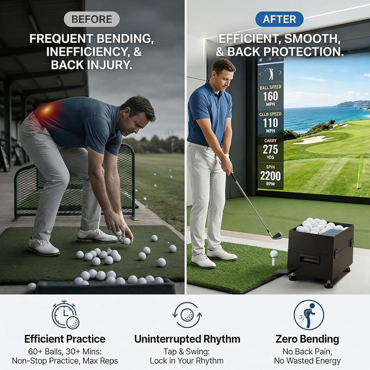 range reload golf ball dispenser, automatic golf ball shown in use