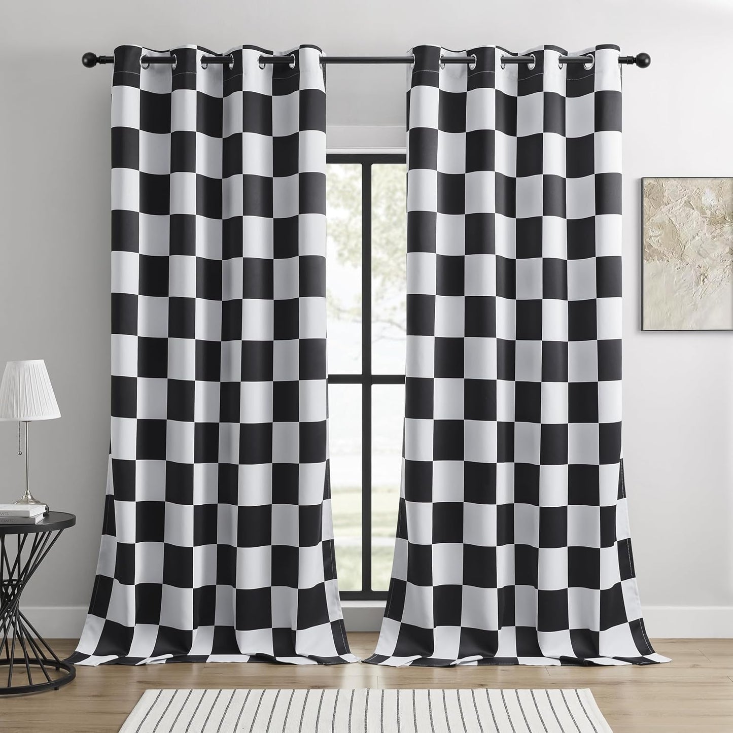 100% Blackout Curtains – Black and White Checkered Race Flag Pattern, 2 Panels, Each W52×L84, Thermal Insulated, Nosie Reducing for Bedroom, Living Room, Race car Drapes
