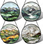 AMDERVEN Stained Glass Window Hanging 4 Pcs Set Mountain River Landscape 7.8" by amderven