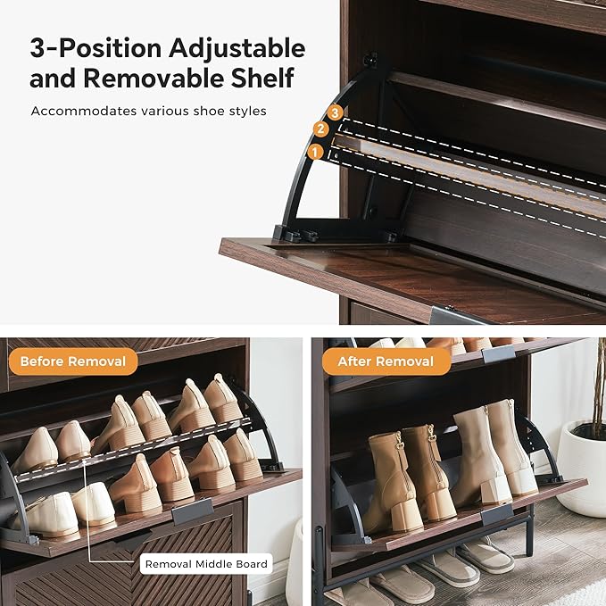 Shoe Cabinet Storage with 2 Flip Drawers, Narrow Hidden Shoes Organizer Cabinet - Image 4