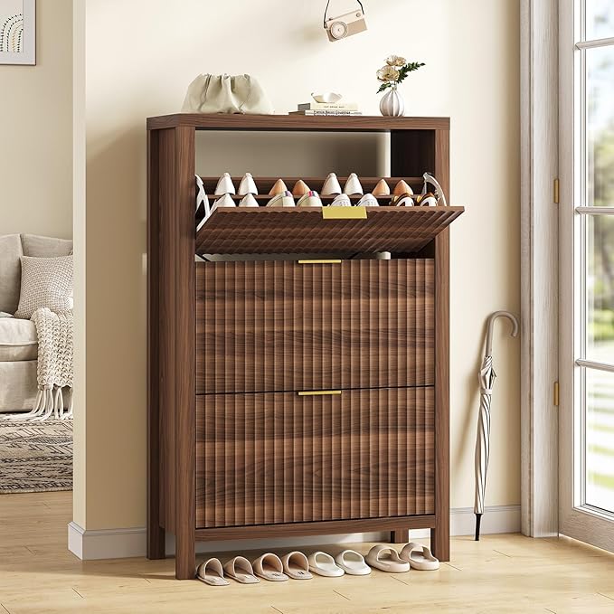 Shoe Cabinet Storage for Entryway, Fluted Shoe Cabinet - Image 3