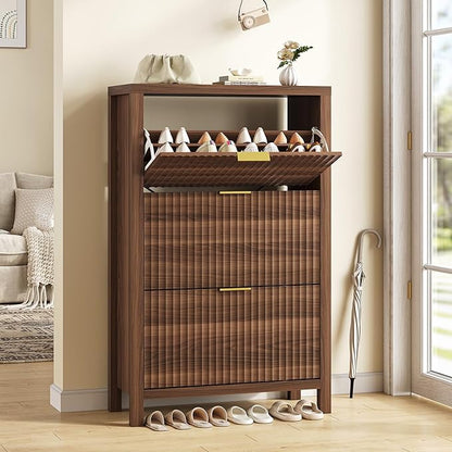 Shoe Cabinet Storage for Entryway, Fluted Shoe Cabinet - Image 3