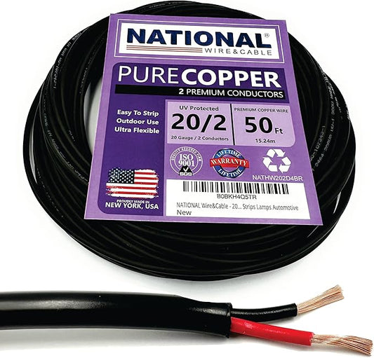 NATIONAL Wire & Cable – 20 AWG 2-Conductor Premium Copper Wire, 50 ft, Stranded by NATIONALWireCable
