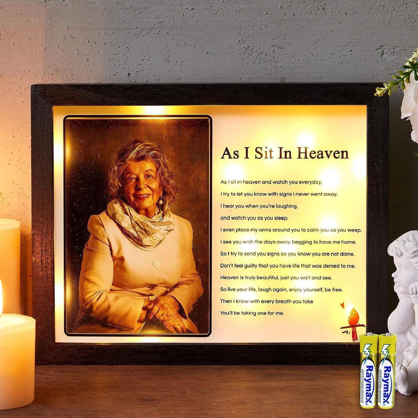 WOODEXPE Sympathy Gift 8" x 10" LED Memorial Shadow Box Memorial Gifts for Loss of Loved One - As I Sit in Heaven