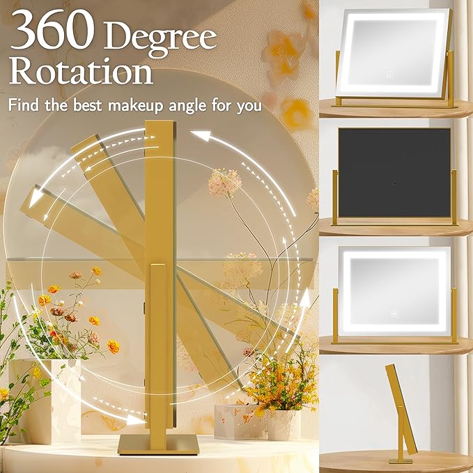 ROLOVE Gold Vanity Mirror with Lights 14x11 Inch, Lighted Makeup Mirror - Image 6