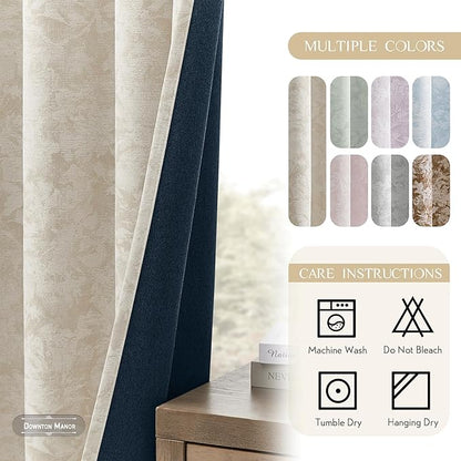 Beauoop Beige Floral Jacquard Blackout Curtains 84 Inches Long 2 Panels - Image 7