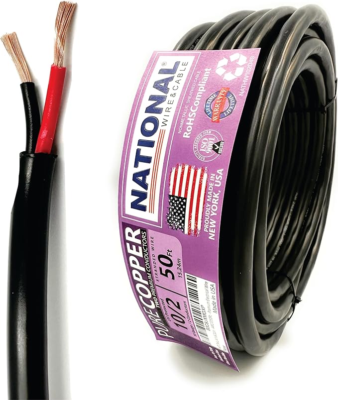 NATIONAL Wire & Cable – 10 AWG 2-Conductor Premium Copper Wire, 50 ft, Stranded by NATIONALWireCable